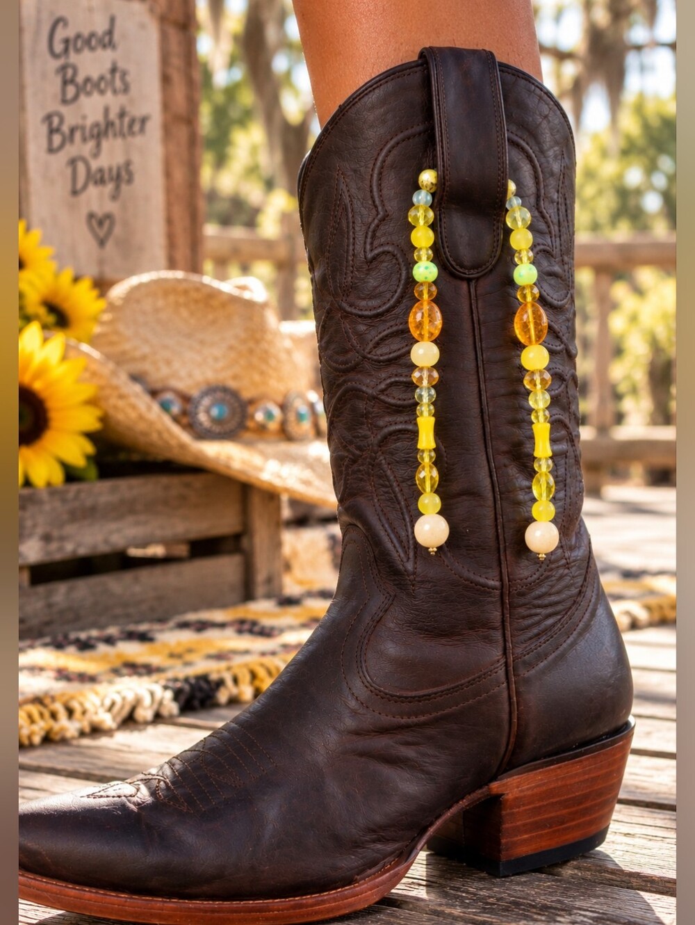 Yellow Sunshine Specialty Beaded Western Boot Charm Cowgirl Boot Jewelry - Picture 3 of 6